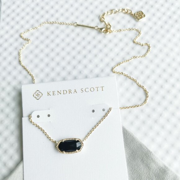 Kendra Scott Elisa Pendant Necklace Gold Black Opaque Glass - Picture 3 of 3